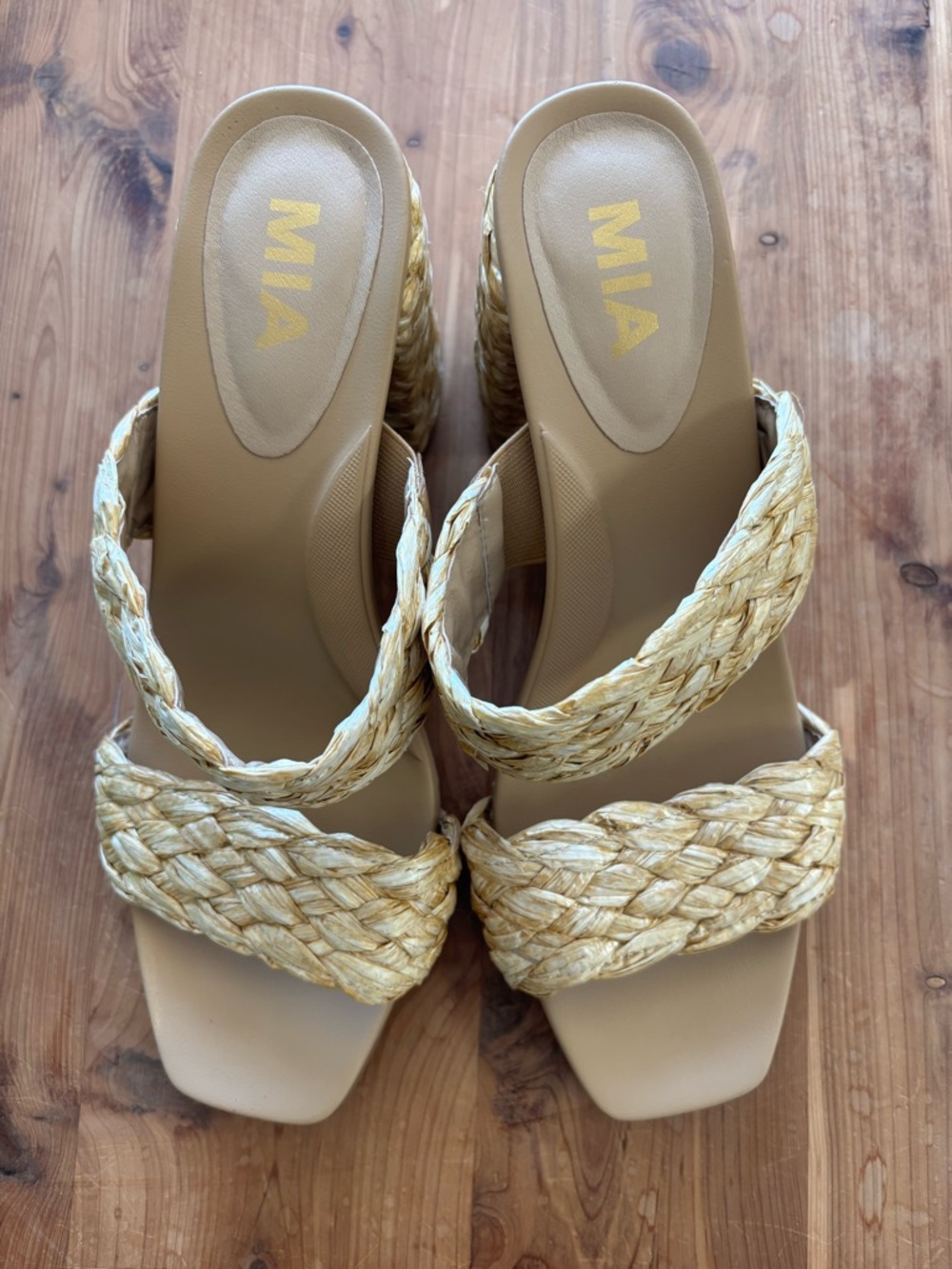 MIA Braided Double-Strap Slide Sandals in Beige